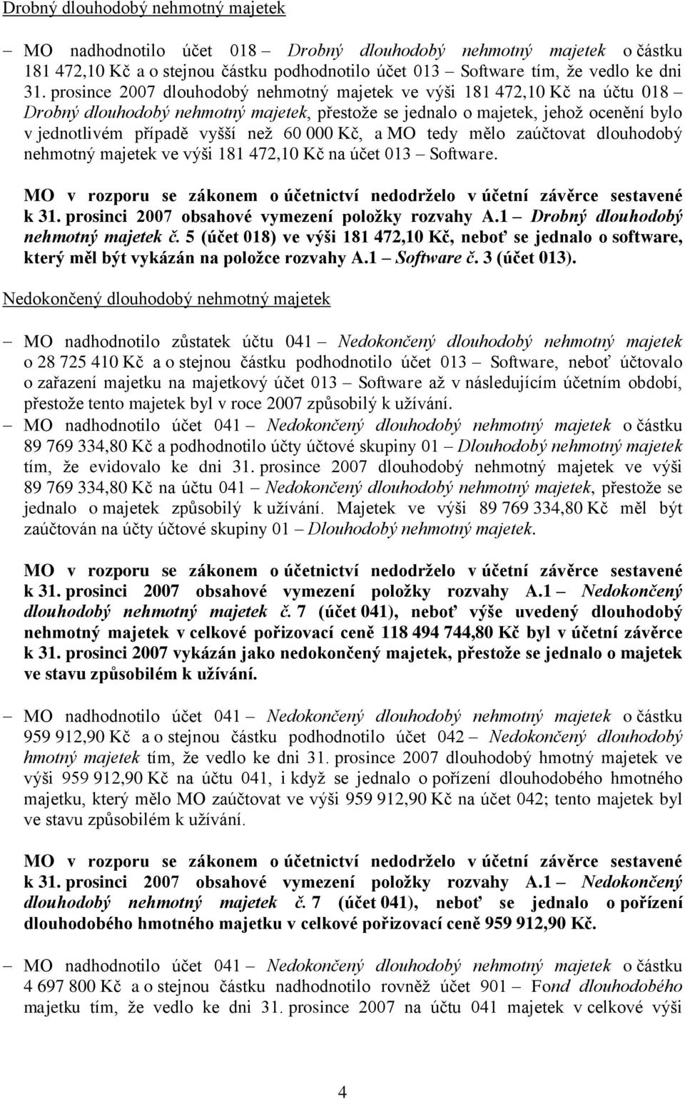 000 Kč, a MO tedy mělo zaúčtovat dlouhodobý nehmotný majetek ve výši 181 472,10 Kč na účet 013 Software. k 31. prosinci 2007 obsahové vymezení položky rozvahy A.1 Drobný dlouhodobý nehmotný majetek č.