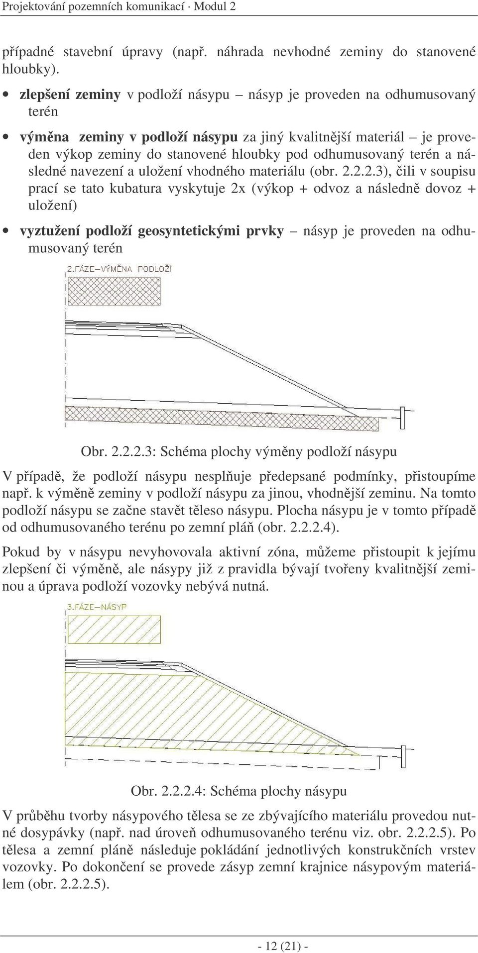 a následné navezení a uložení vhodného materiálu (obr. 2.