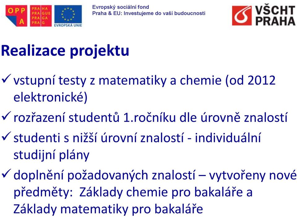 ročníku dle úrovně znalostí studenti s nižší úrovní znalostí - individuální