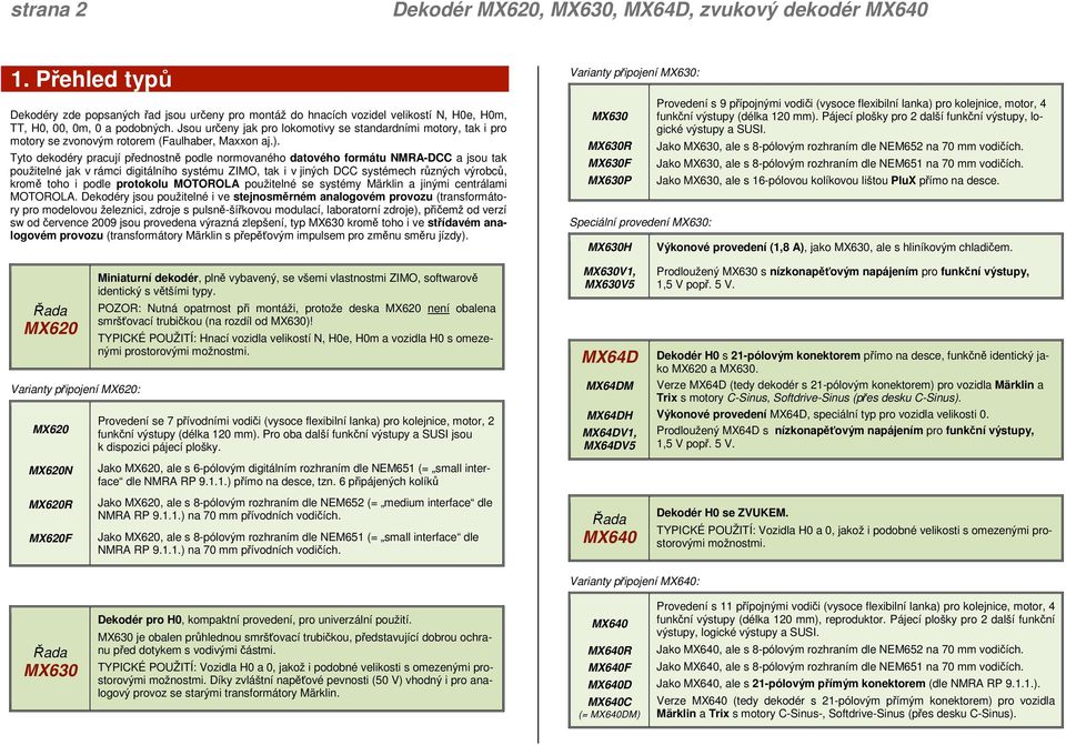 Tyto dekodéry pracují přednostně podle normovaného datového formátu NMRA-DCC a jsou tak použitelné jak v rámci digitálního systému ZIMO, tak i v jiných DCC systémech různých výrobců, kromě toho i