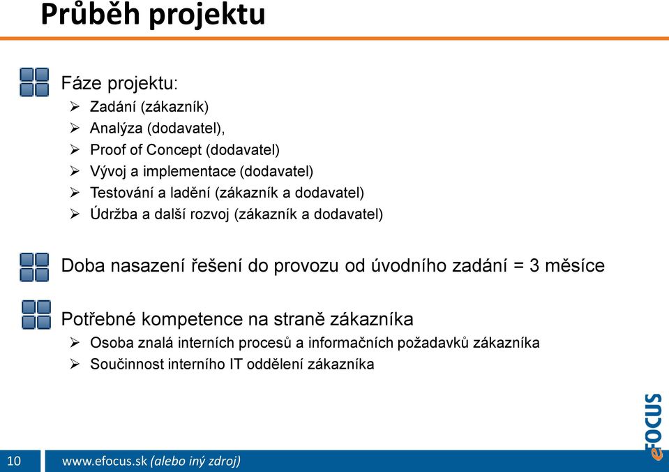 dodavatel) Doba nasazení řešení do provozu od úvodního zadání = 3 měsíce Potřebné kompetence na straně