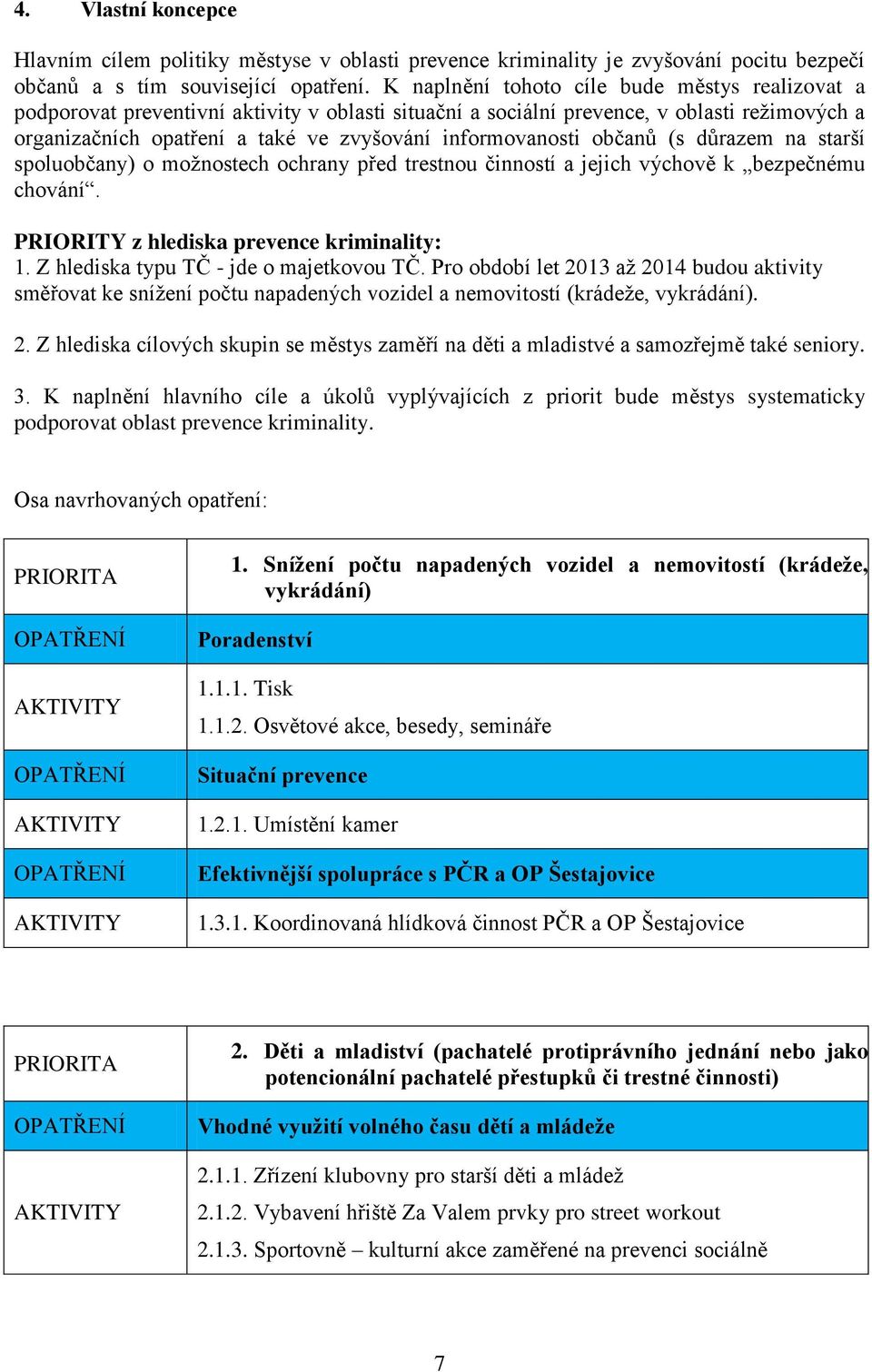 informovanosti občanů (s důrazem na starší spoluobčany) o možnostech ochrany před trestnou činností a jejich výchově k bezpečnému chování. PRIORITY z hlediska prevence kriminality: 1.