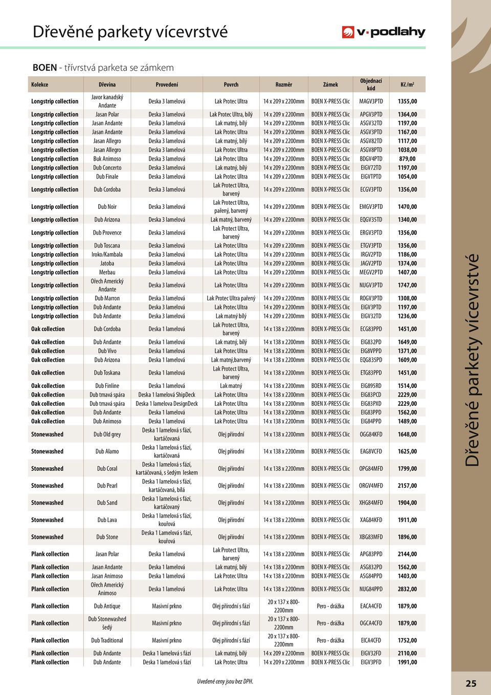 Deska 3 lamelová Lak matný, bílý 14 x 209 x 2200mm BOEN X-PRESS Clic ASGV32TD 1197,00 Longstrip collection Jasan Andante Deska 3 lamelová Lak Protec Ultra 14 x 209 x 2200mm BOEN X-PRESS Clic ASGV3PTD