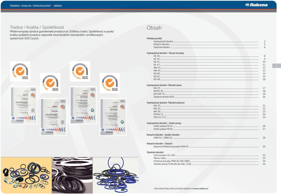 .. 5 Statická těsnění... 6 Hydraulická těsnění - Stirací kroužky AE 40... 8 AE 42... 9 AE 41... 10 AE 47... 11 AM 43... 12 AM 44... 13 AD 60... 14 AD 61... 15 AD 48.