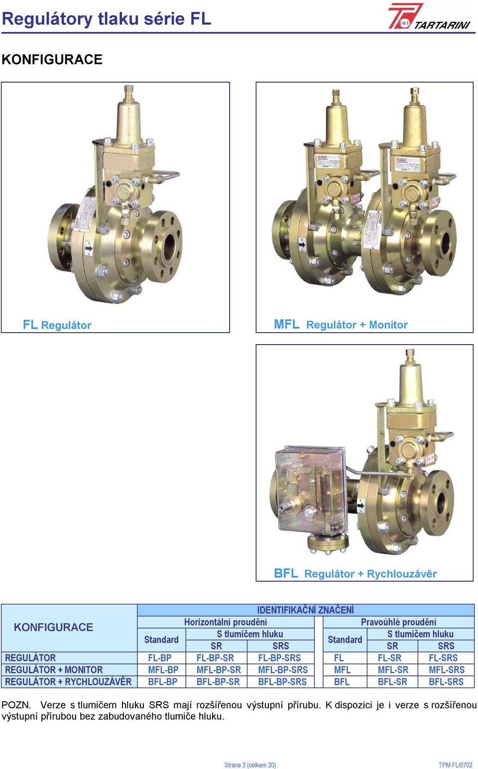 MONITOR MFL-BP MFL-BP-SR MFL-BP-SRS MFL MFL-SR MFL-SRS REGULÁTOR + RYCHLOUZÁVĚR BFL-BP BFL-BP-SR BFL-BP-SRS BFL BFL-SR BFL-SRS POZN.
