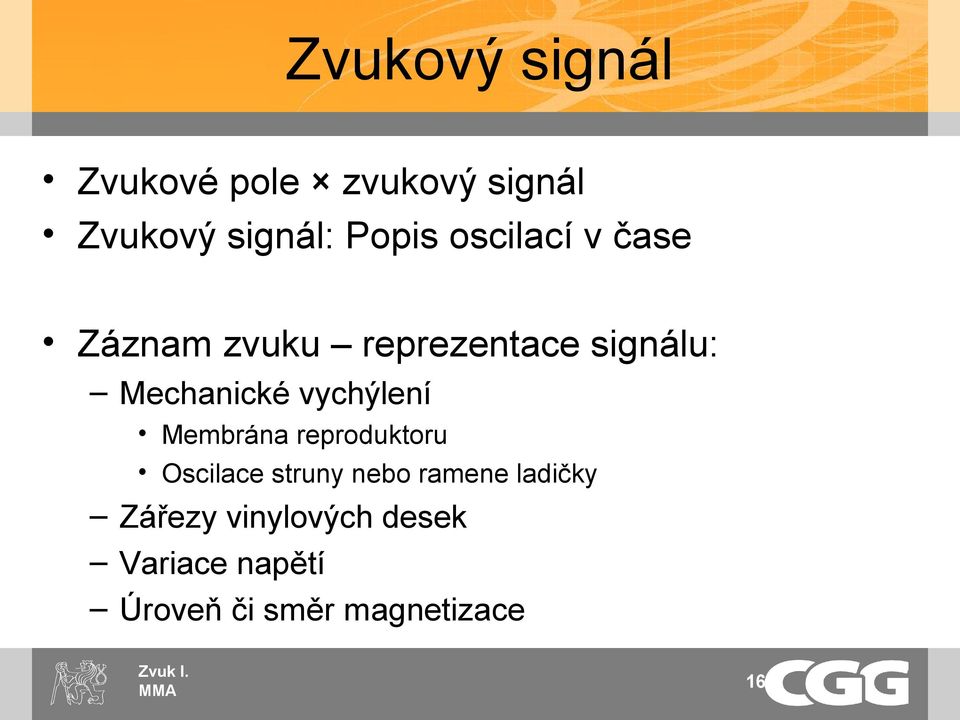 vychýlení Membrána reproduktoru Oscilace struny nebo ramene