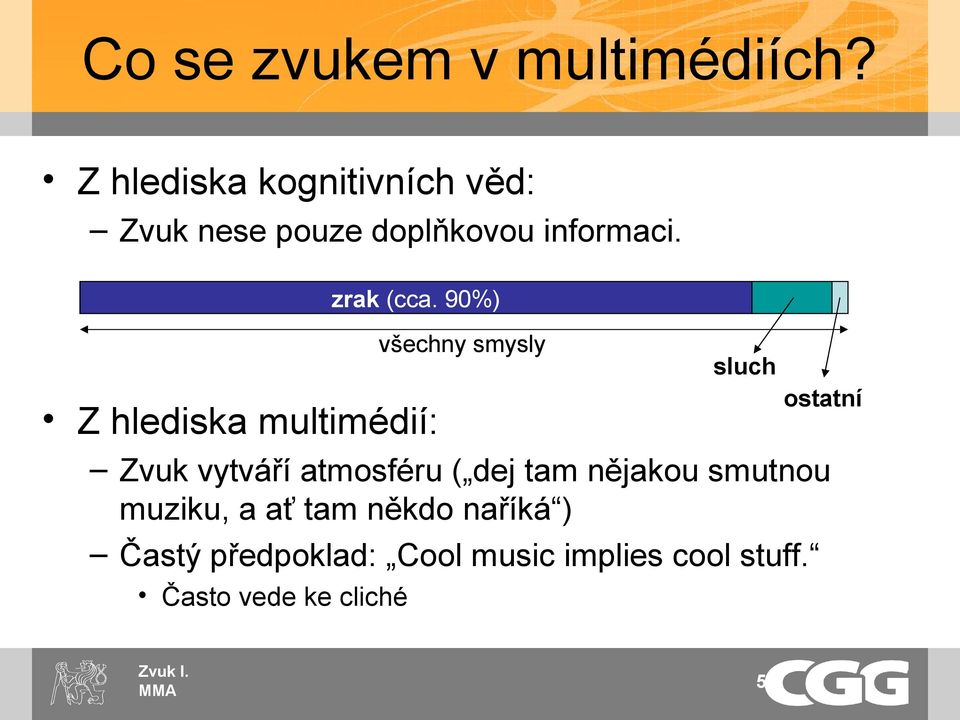 90%) všechny smysly sluch ostatní Z hlediska multimédií: Zvuk vytváří