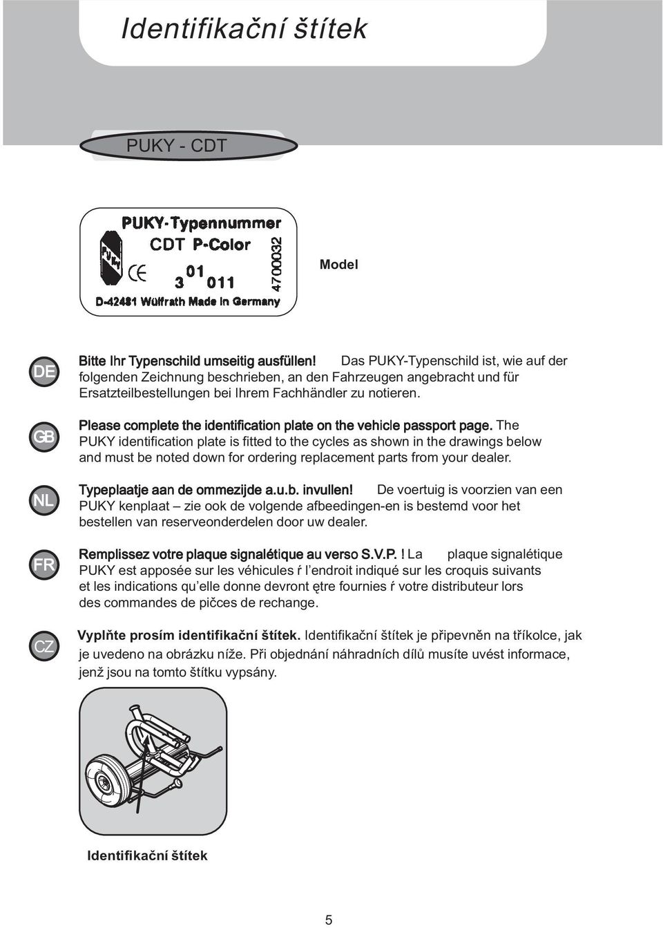 Please complete the identification plate on the vehicle passport page.