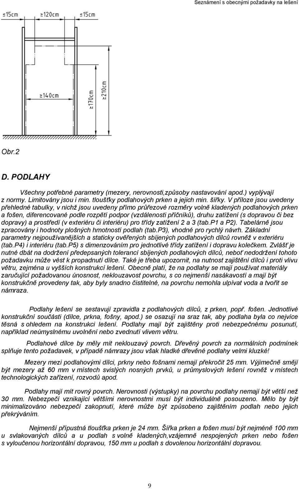 zatížení (s dopravou či bez dopravy) a prostředí (v exteriéru či interiéru) pro třídy zatížení 2 a 3 (tab.p1 a P2). Tabelárně jsou zpracovány i hodnoty plošných hmotností podlah (tab.