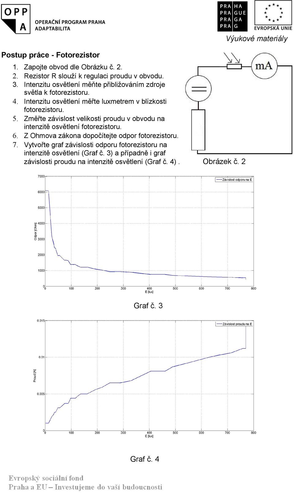 Změřte závislost velikosti proudu v obvodu na intenzitě osvětlení fotorezistoru. 6. Z Ohmova zákona dopočítejte odpor fotorezistoru. 7.