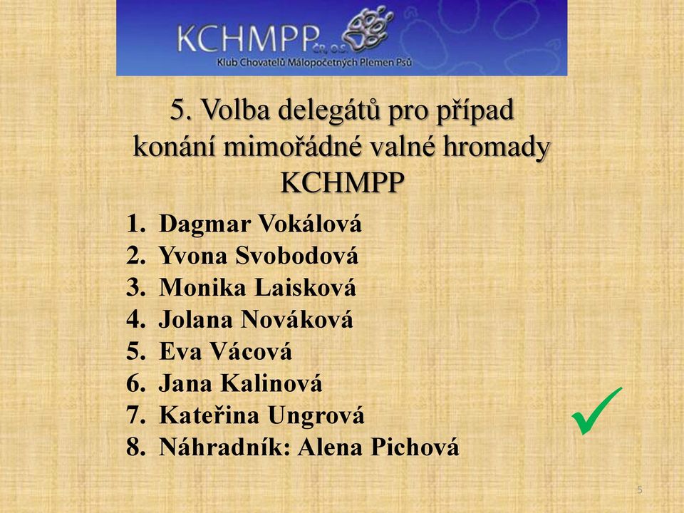 Monika Laisková 4. Jolana Nováková 5. Eva Vácová 6.