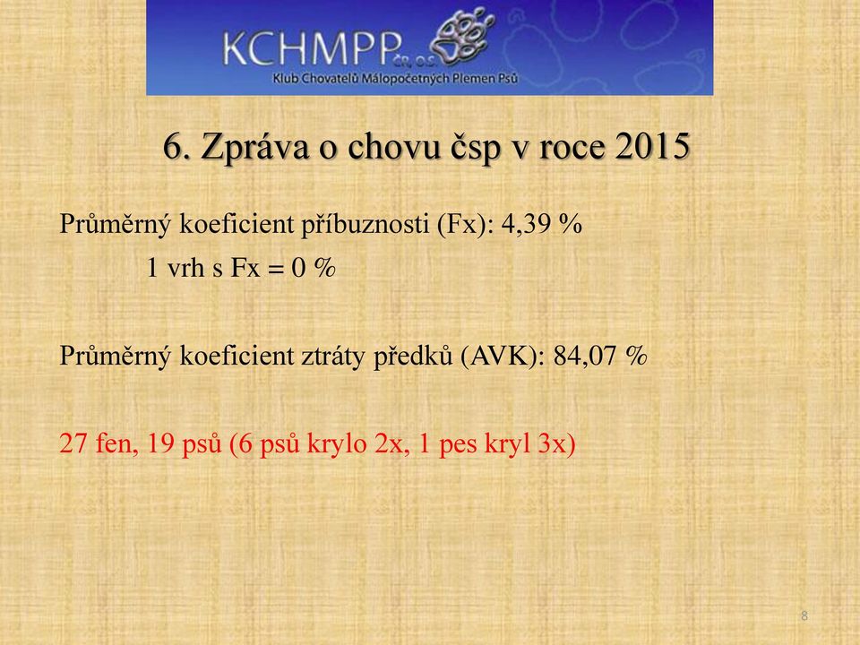 0 % Průměrný koeficient ztráty předků (AVK):