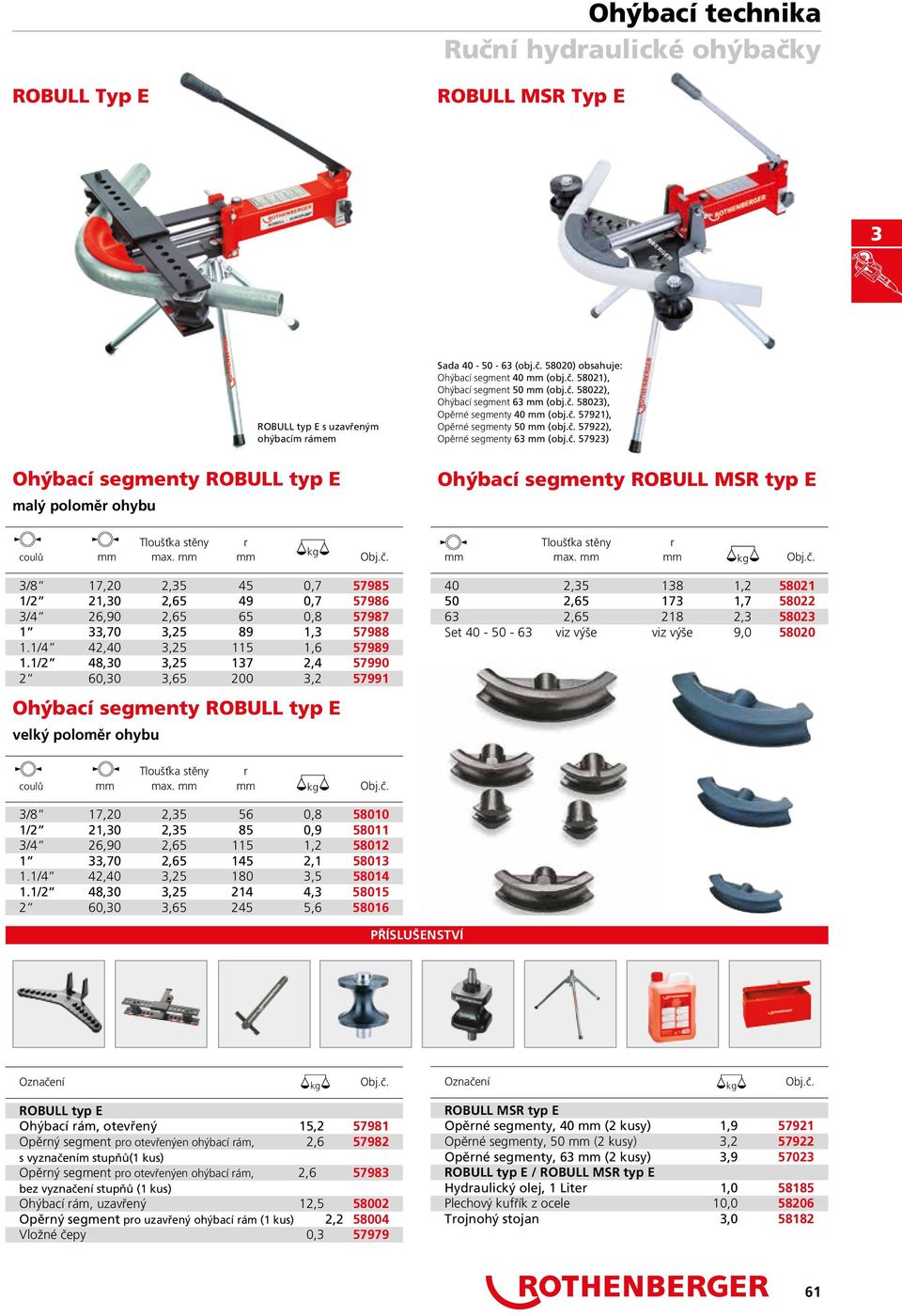 1/4 42,40,25 115 1,6 57989 1.1/2 48,0,25 17 2,4 57990 2 60,0,65 200,2 57991 Ohýbací segmenty ROBULL typ E velký poloměr ohybu Ohýbací segmenty ROBULSR typ E Tloušťka stěny r max. kg gobj.č.