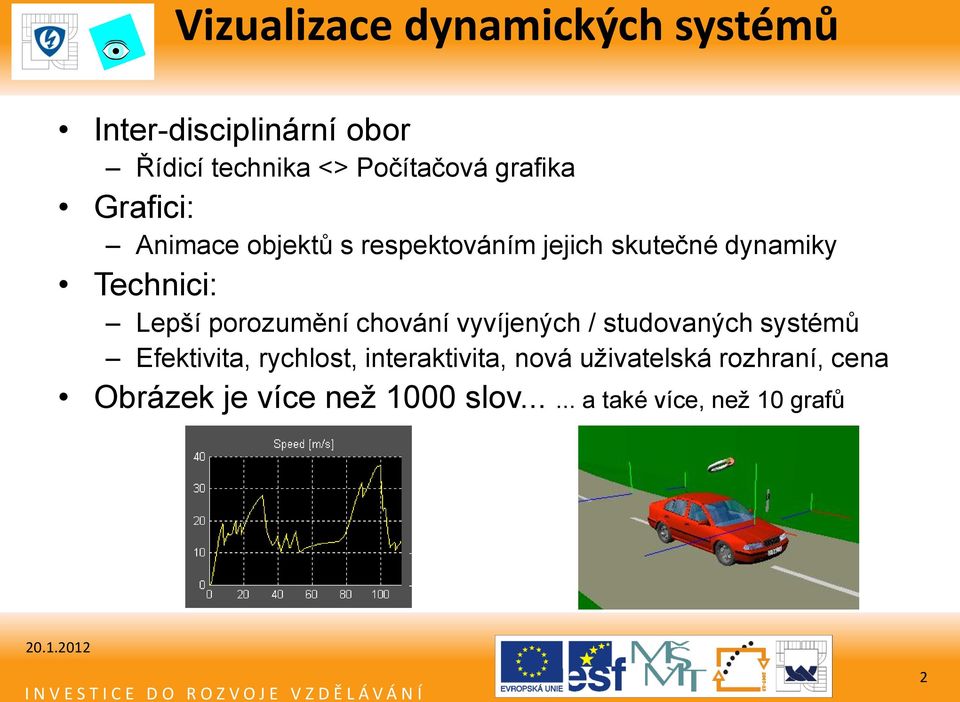 porozumění chování vyvíjených / studovaných systémů Efektivita, rychlost, interaktivita,