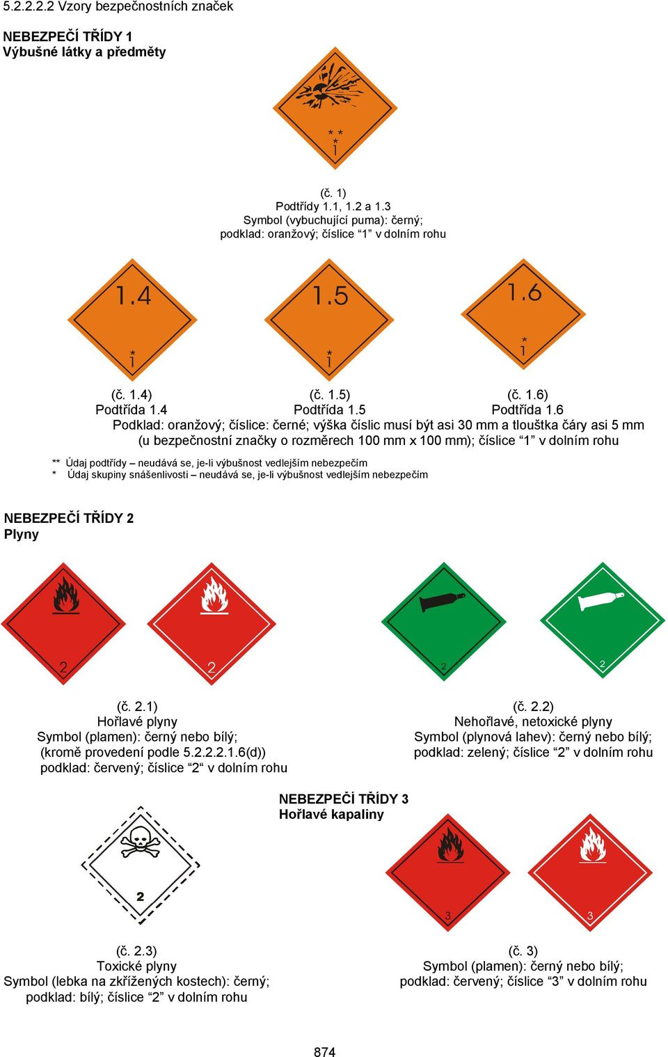 6 Podklad: oranžový; číslice: černé; výška číslic musí být asi 30 mm a tlouštka čáry asi 5 mm (u bezpečnostní značky o rozměrech 100 mm x 100 mm); číslice 1 v dolním rohu ** Údaj podtřídy neudává se,