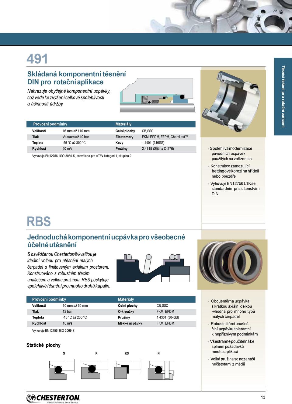 4819 (Slitia C-276) Vyhovuje EN12756, ISO-3069-S, schváleo pro ATEx kategorii I, skupiu 2 Spolehlivá moderizace původích ucpávek použitých a zařízeích Kostrukce zamezující frettigové korozi a hřídeli