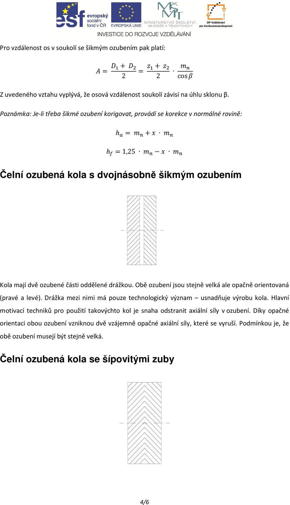 Obě ozubení jsou stejně velká ale opačně orientovaná (pravé a levé). Drážka mezi nimi má pouze technologický význam usnadňuje výrobu kola.