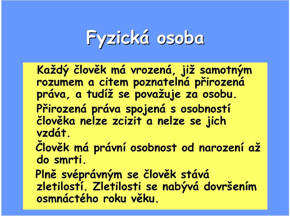 Přirozená práva spojená s osobností člověka nelze zcizit a nelze se jich vzdát.