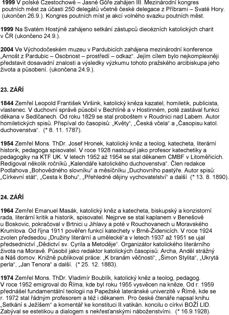 2004 Ve Východočeském muzeu v Pardubicích zahájena mezinárodní konference Arnošt z Pardubic Osobnost prostředí odkaz.