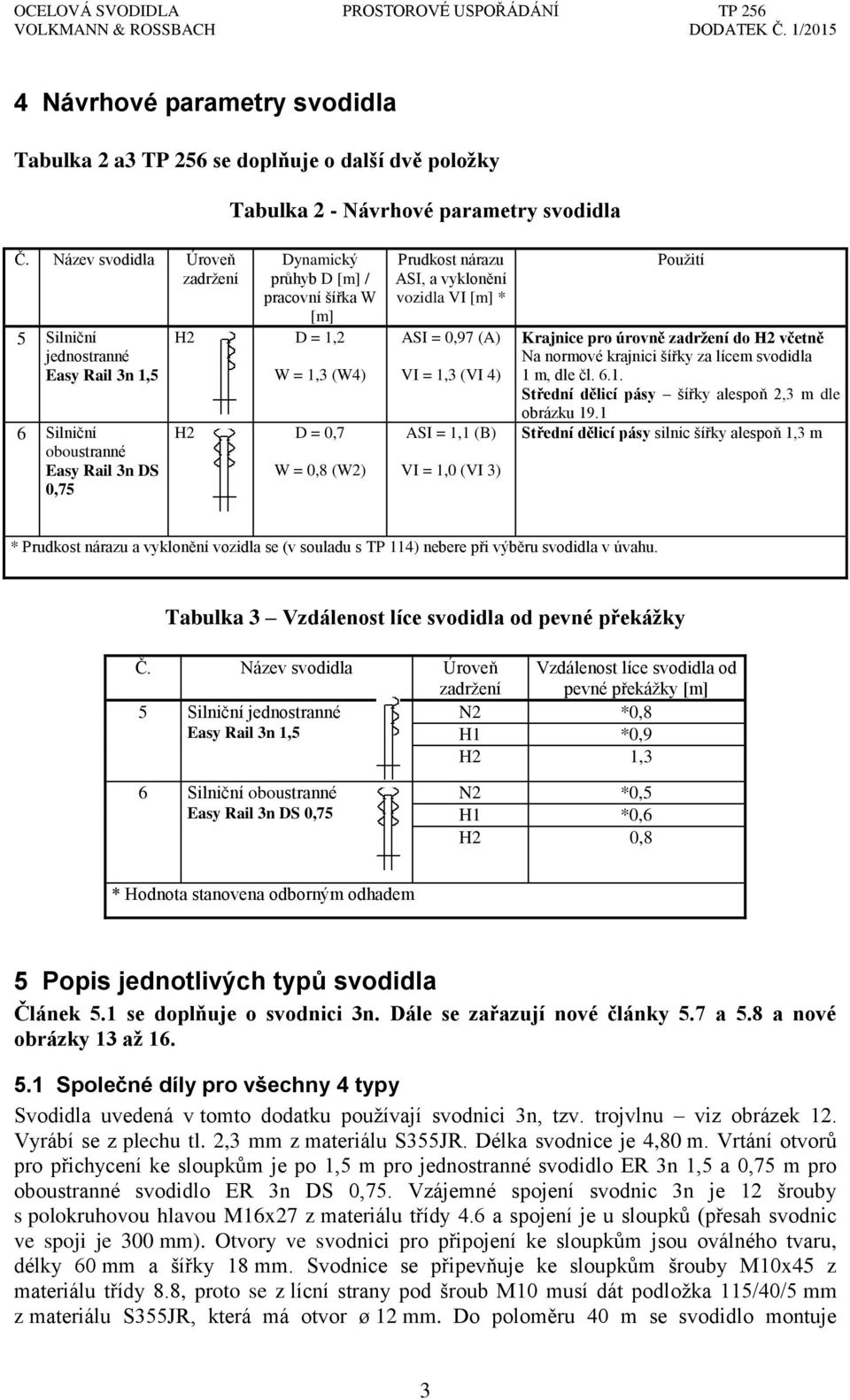 = 0,8 (W2) Prudkost nárazu ASI, a vyklonění vozidla VI [m] * ASI = 0,97 (A) VI = 1,3 (VI 4) ASI = 1,1 (B) VI = 1,0 (VI 3) Použití Krajnice pro úrovně zadržení do H2 včetně Na normové krajnici šířky