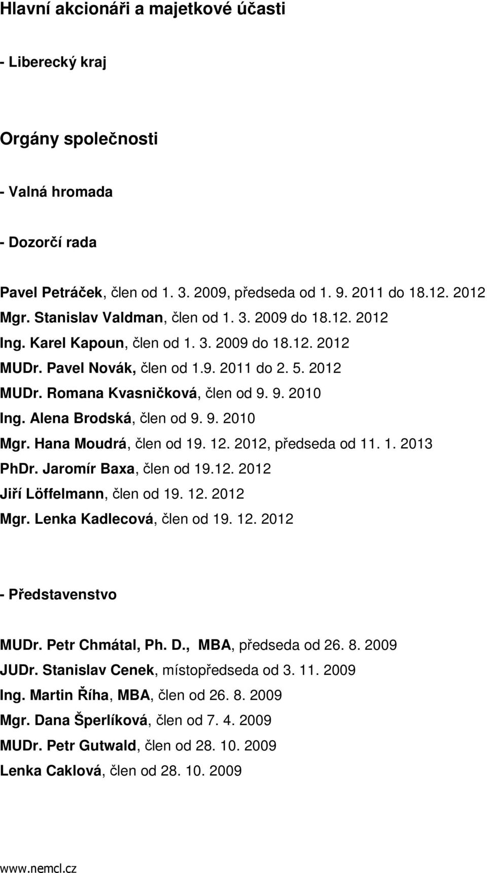 9. 2010 Ing. Alena Brodská, člen od 9. 9. 2010 Mgr. Hana Moudrá, člen od 19. 12. 2012, předseda od 11. 1. 2013 PhDr. Jaromír Baxa, člen od 19.12. 2012 Jiří Löffelmann, člen od 19. 12. 2012 Mgr.