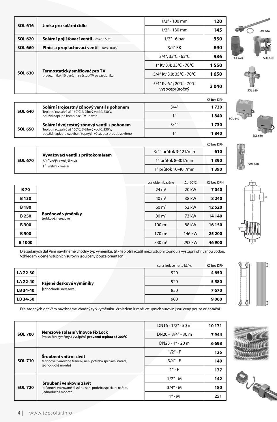 C - 70 C vysoceprůtočný 3 040 SOL 620 SOL 630 SOL 616 SOL 660 SOL 640 SOL 650 Solární trojcestný zónový ventil s pohonem Teplotní rozsah 0 až 160 C, 3-žilový vodič, 230 V, použití např.