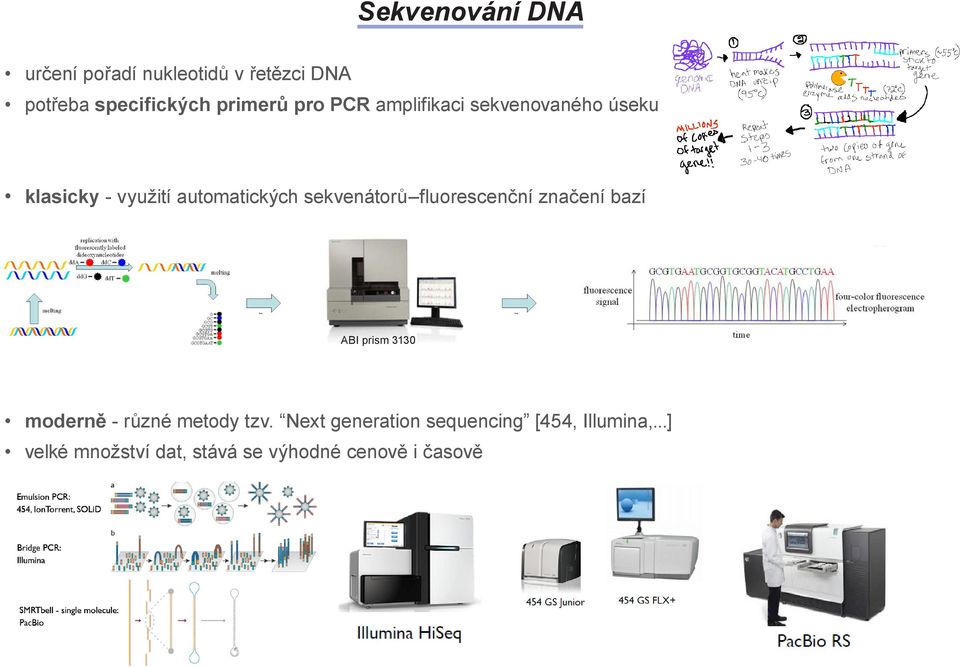 sekvenátorů fluorescenční znčení bzí ABI prism 3130 moderně - různé metody tzv.