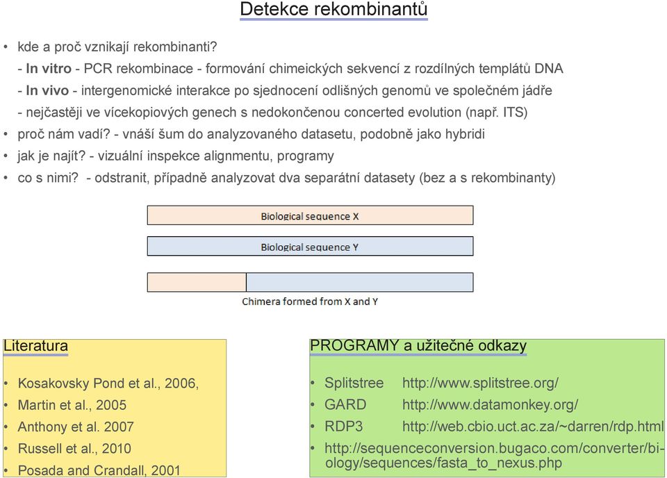 vícekopiových genech s nedokončenou concerted evolution (npř. ITS) proč nám vdí? - vnáší šum do nlyzovného dtsetu, podobně jko hybridi jk je njít? - vizuální inspekce lignmentu, progrmy co s nimi?