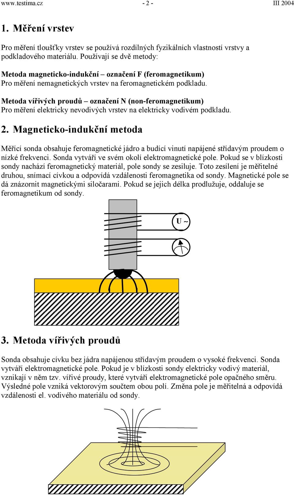 Metoda vířivých proudů označení N (non-feromagnetikum) Pro měření elektricky nevodivých vrstev na elektricky vodivém podkladu. 2.