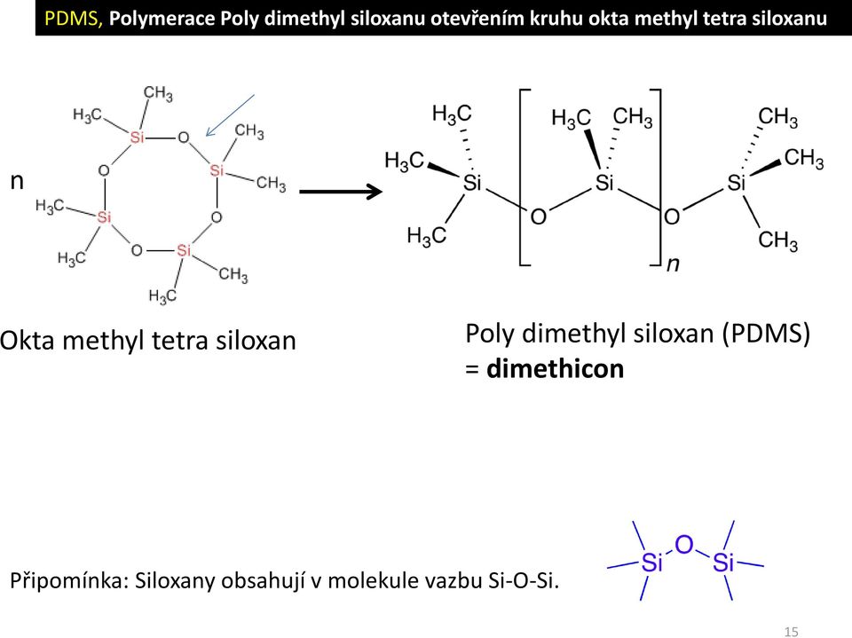 siloxan Poly dimethyl siloxan (PDMS) = dimethicon