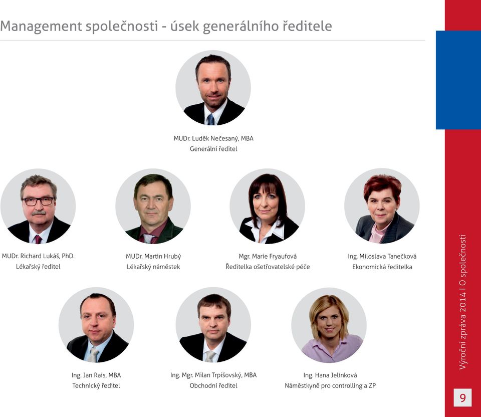 Martin Hrubý Lékařský náměstek Mgr. Marie Fryaufová Ředitelka ošetřovatelské péče Ing.