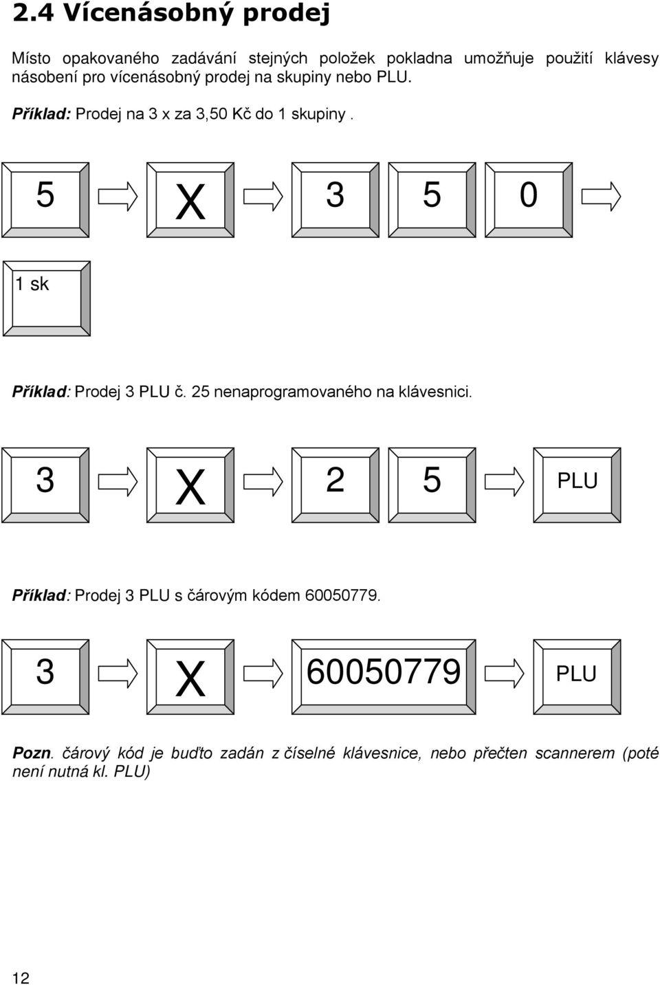 5 X 3 5 0 1 sk Příklad: Prodej 3 PLU č. 25 nenaprogramovaného na klávesnici.