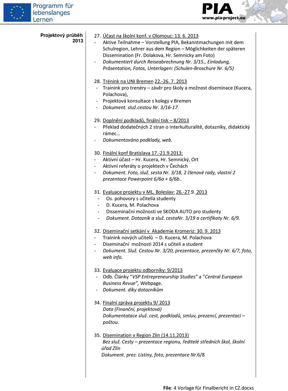 Semnicky am Foto) - Dokumentiert durch Reiseabrechnung Nr. 3/15., Einladung, Präsentation, Fotos, Unterlagen: (Schulen-Broschure Nr. 6/5) 28. Trénink na UNI Bremen 22.-26. 7.