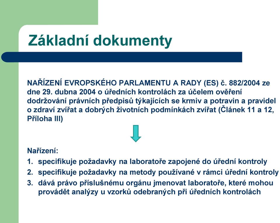 dobrých životních podmínkách zvířat (Článek 11 a 12, Příloha III) Nařízení: 1.