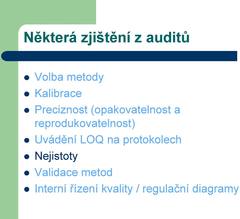 Uvádění LOQ na protokolech Nejistoty Validace