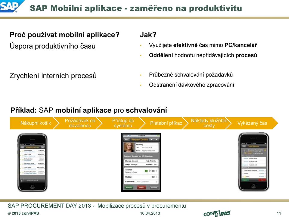 Průběžné schvalování požadavků Odstranění dávkového zpracování Příklad: mobilní aplikace pro schvalování