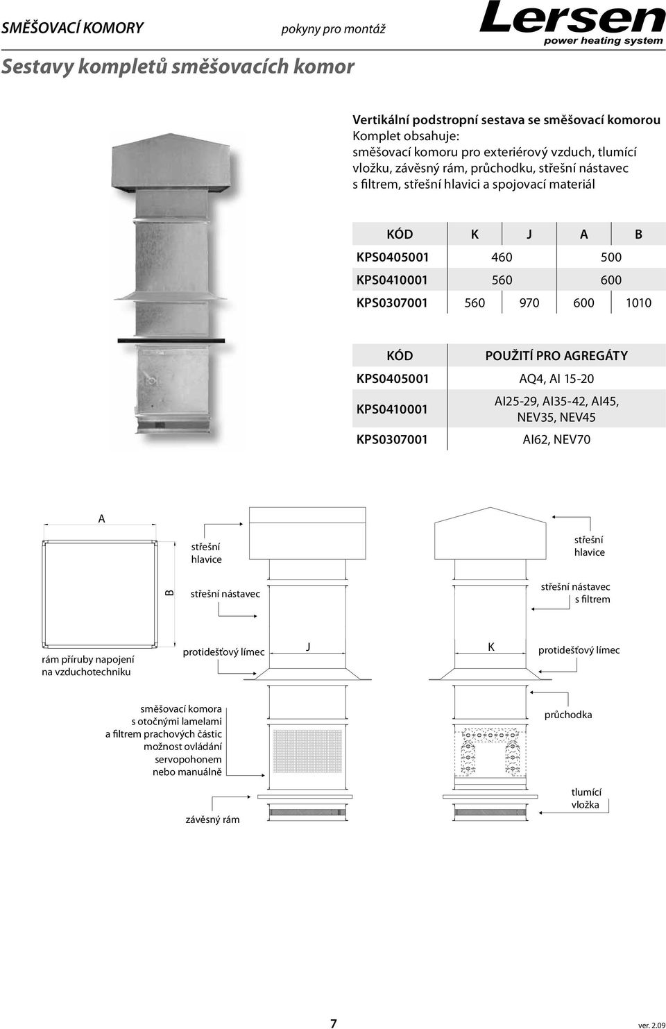 střešní hlavici a spojovací materiál KÓD K J A B KPS0405001 460 500 KPS0410001 560 600 KPS0307001 560 970 600 1010 KÓD