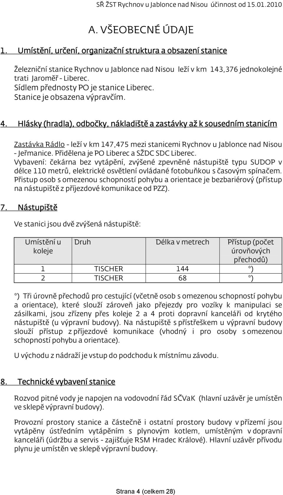 Hlásky (hradla), odbočky, nákladiště a zastávky až k sousedním stanicím Zastávka Rádlo - leží v km 147,475 mezi stanicemi Rychnov u Jablonce nad Nisou - Jeřmanice.