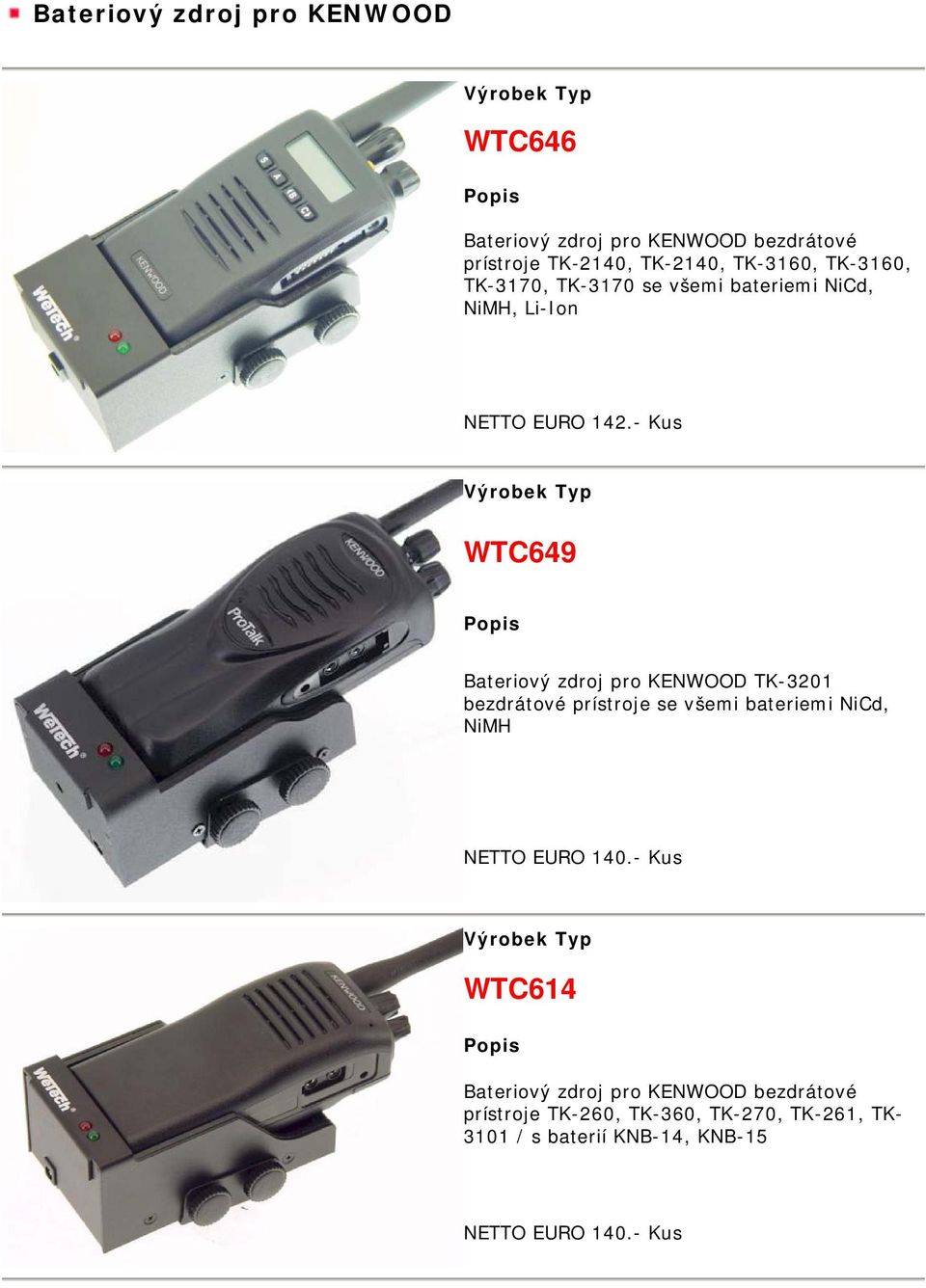 - Kus WTC649 Bateriový zdroj pro KENWOOD TK-3201 bezdrátové prístroje se všemi bateriemi NiCd, NiMH NETTO EURO