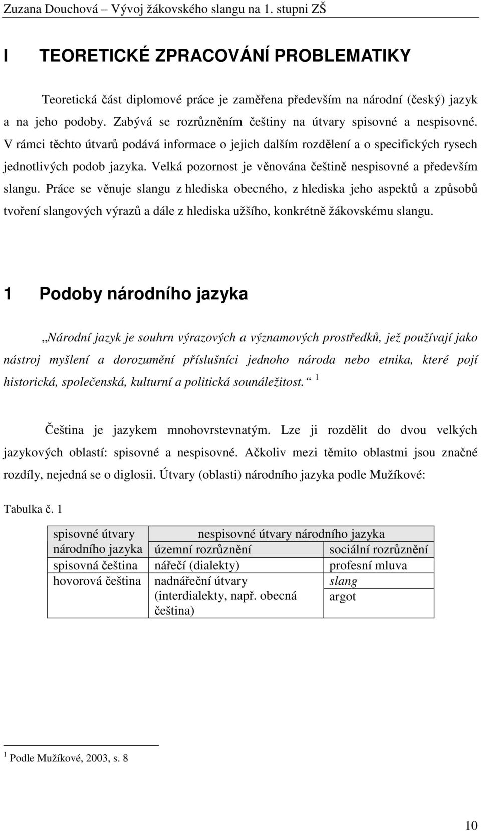 Práce se věnuje slangu z hlediska obecného, z hlediska jeho aspektů a způsobů tvoření slangových výrazů a dále z hlediska užšího, konkrétně žákovskému slangu.