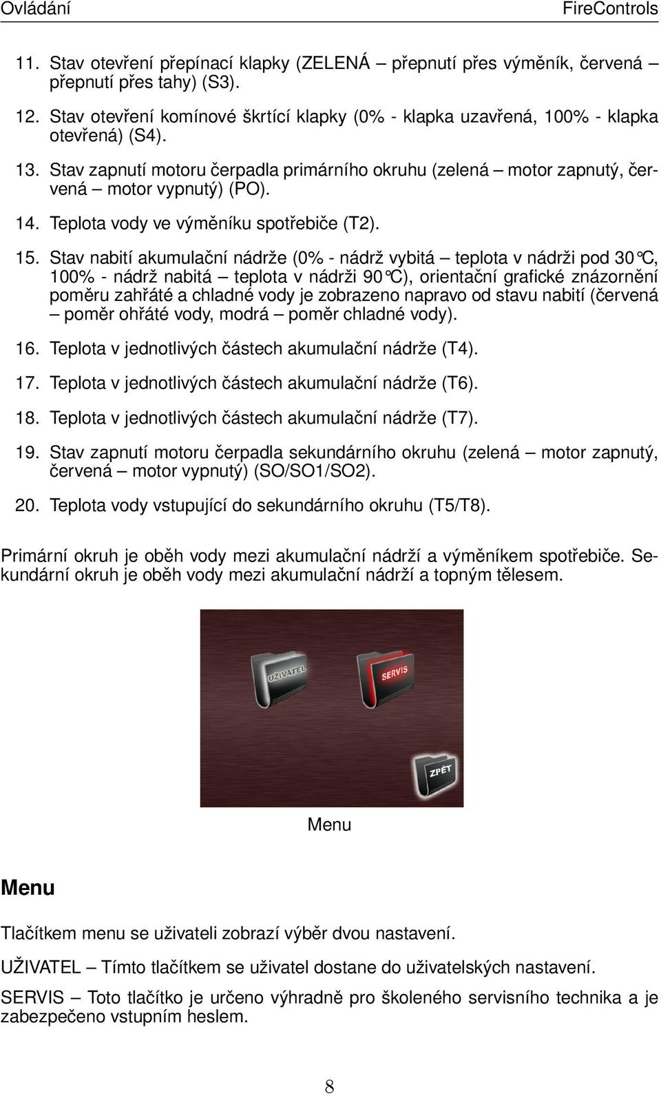 Teplota vody ve výměníku spotřebiče (T2). 15.