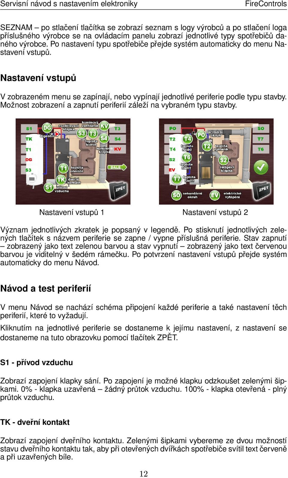 Možnost zobrazení a zapnutí periferií záleží na vybraném typu stavby. Nastavení vstupů 1 Nastavení vstupů 2 Význam jednotlivých zkratek je popsaný v legendě.