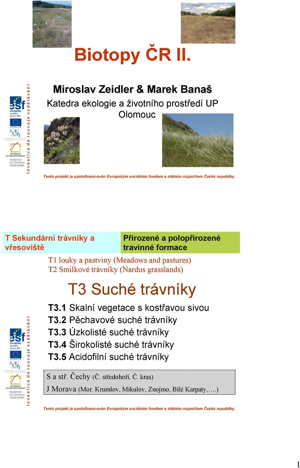 pastviny (Meadows( and pastures) T2 Smilkové trávn vníky (Nardus grasslands) T3 Suché trávníky T3.