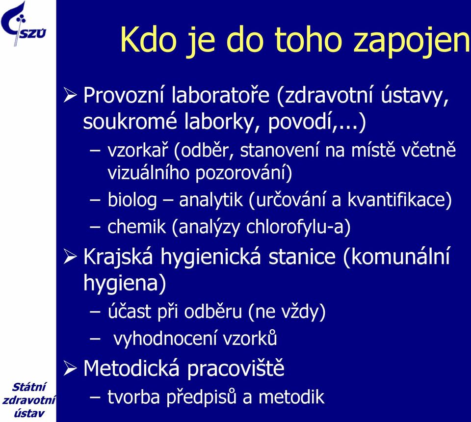 (určování a kvantifikace) chemik (analýzy chlorofylu-a) Krajská hygienická stanice
