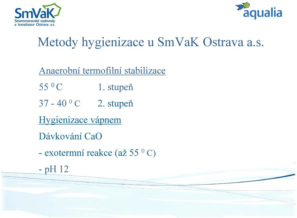 Anaerobní termofilní stabilizace 55 0 C 1.