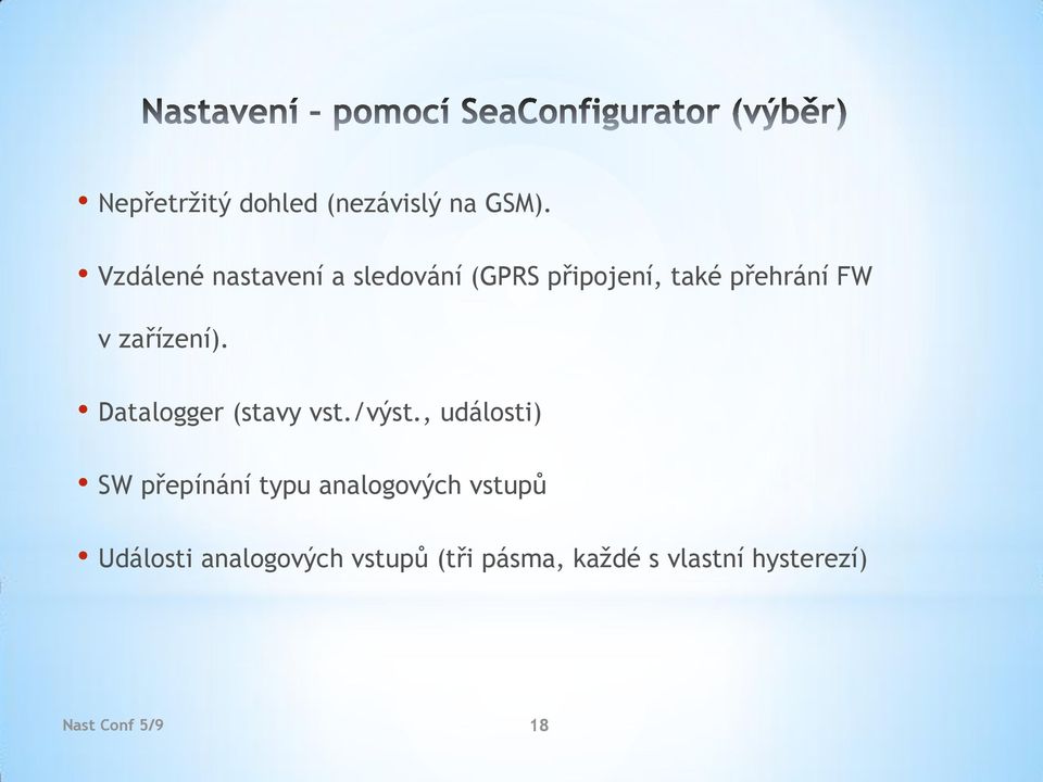 zařízení). Datalogger (stavy vst./výst.