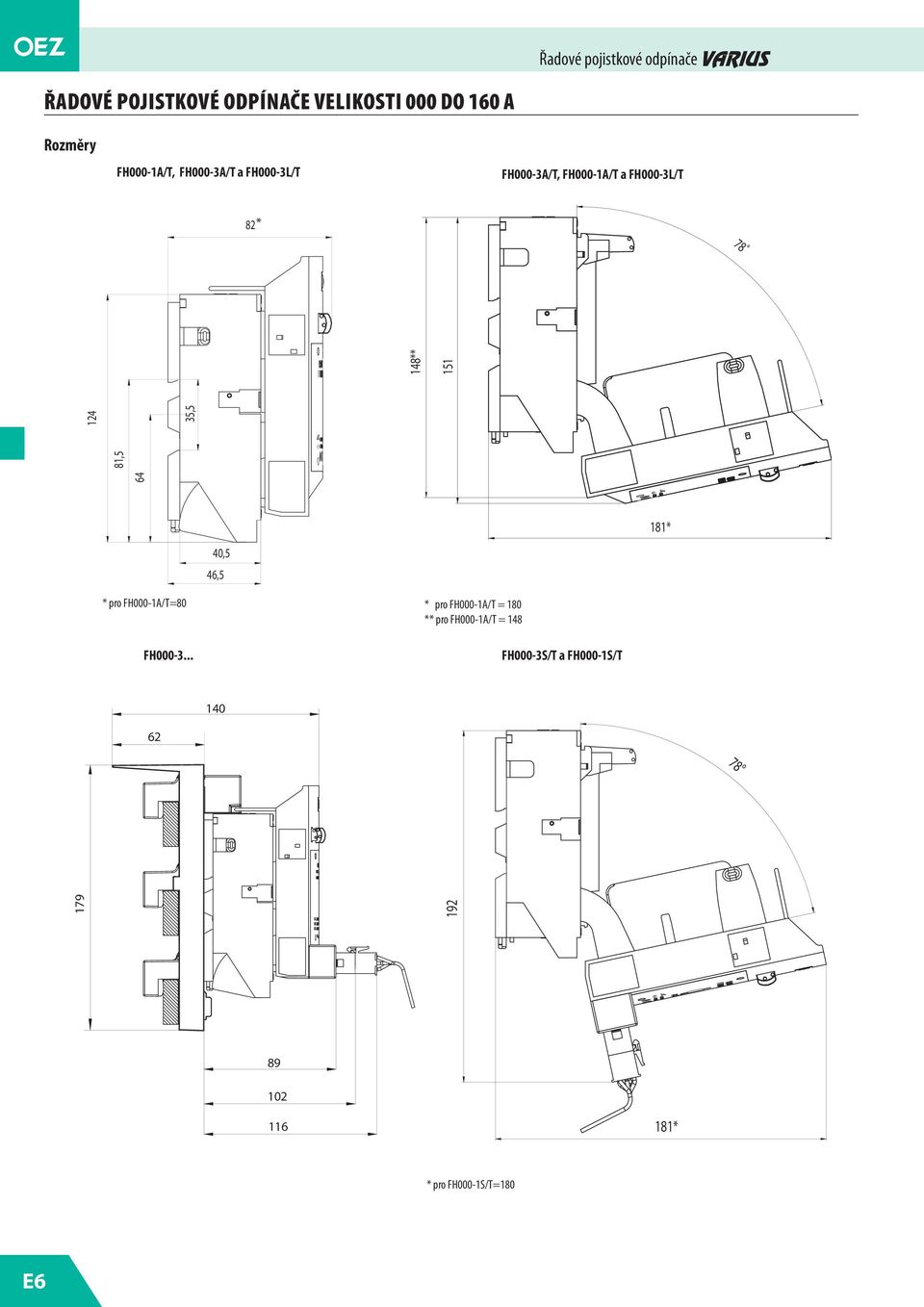 .. FH000-3S/T a FH000-1S/T 140 179 148** 151 181* * pro FH000-1A/T=80