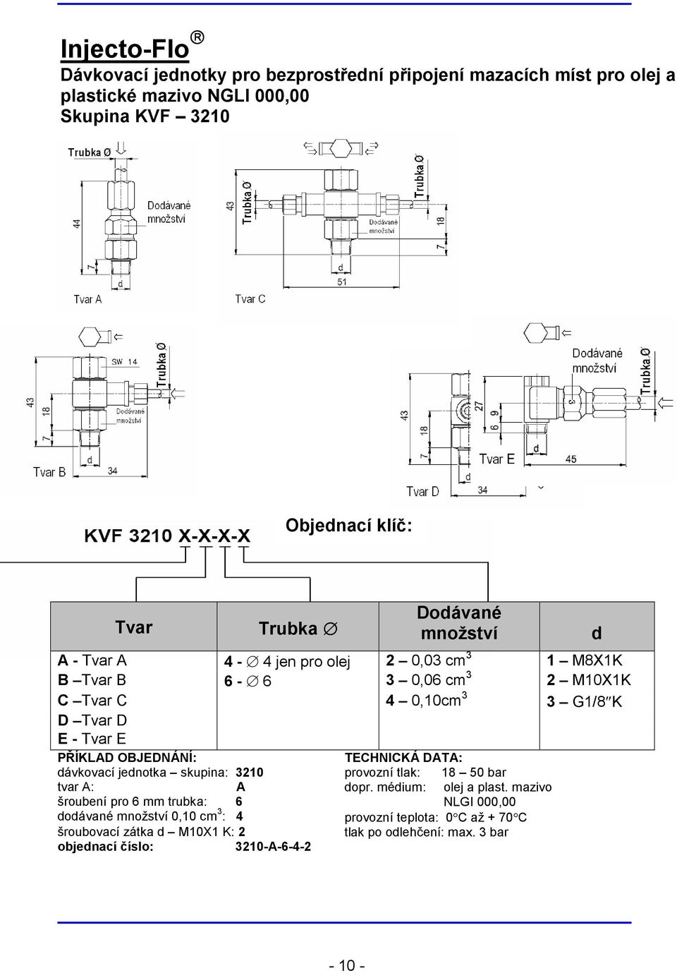 dávkovací jednotka skupina: 10 provozní tlak: 18 50 bar tvar A: A dopr. médium: olej a plast.