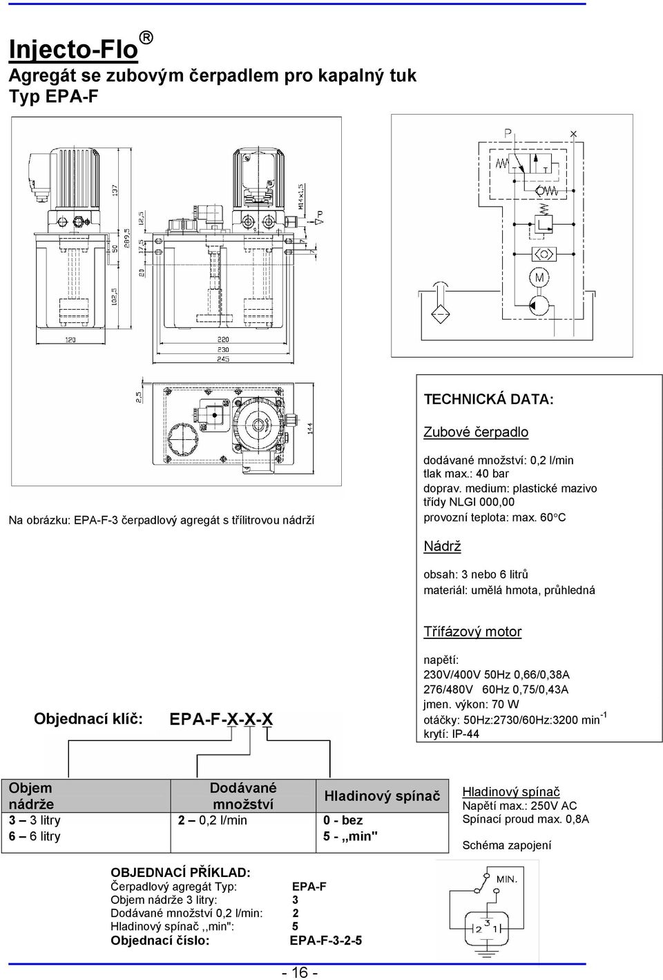 60 C Nádrž obsah: nebo 6 litrů materiál: umělá hmota, průhledná Třífázový motor napětí: 0V/400V 50Hz 0,66/0,8A 76/480V 60Hz 0,75/0,4A jmen.