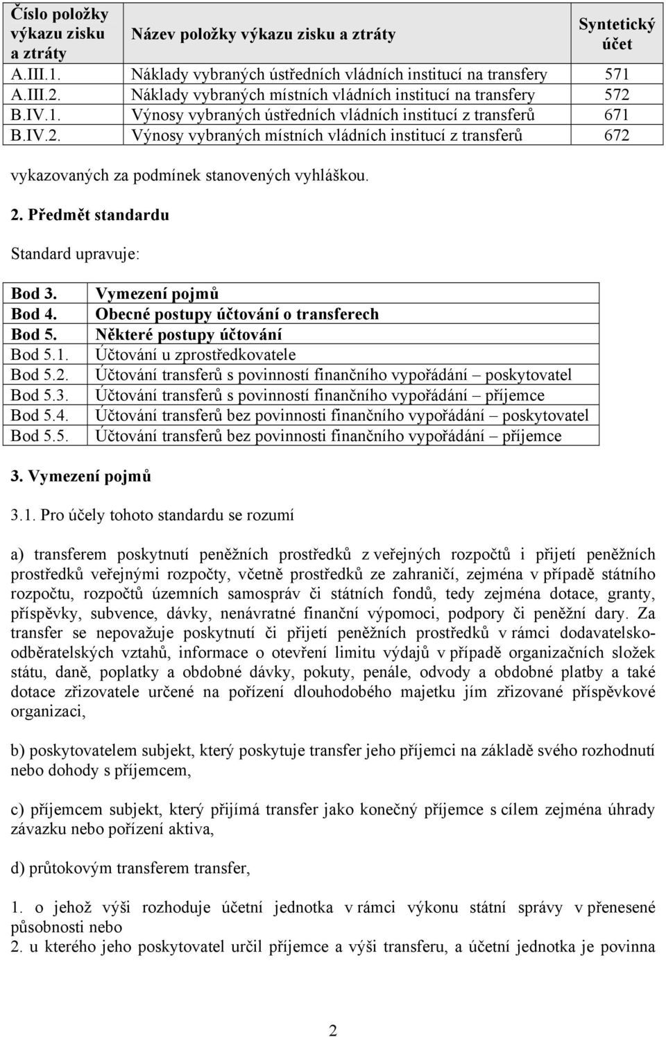 2. Předmět standardu Standard upravuje: Bod 3. Bod 4. Bod 5.